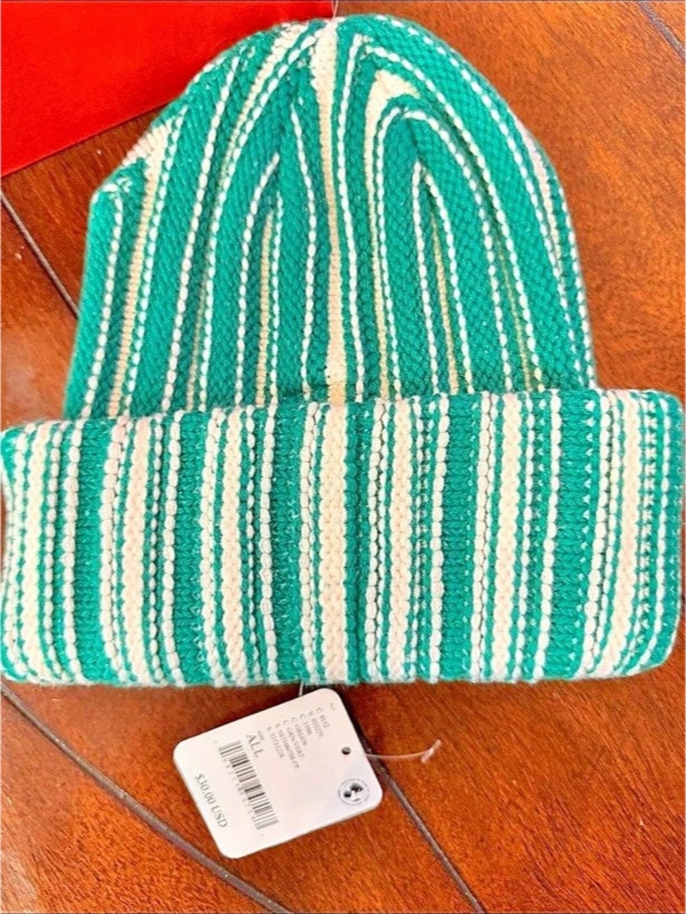 Free people Green & White Striped hat beanie